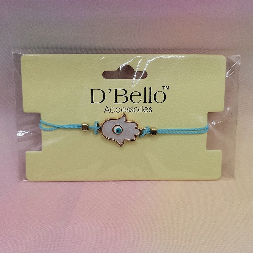 3/$14 D'Bello Hamsa Hand with adjustable Blue Rope and gold accents